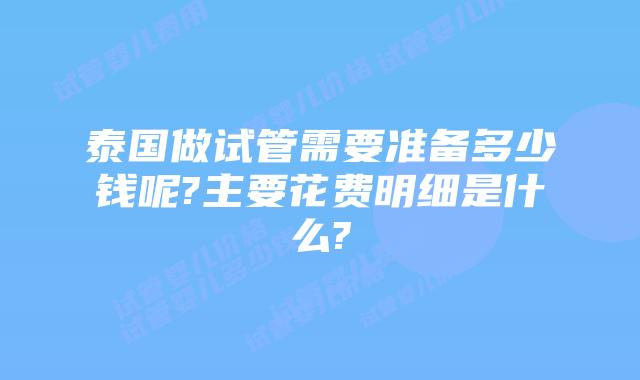 泰国做试管需要准备多少钱呢?主要花费明细是什么?