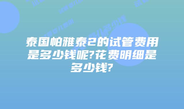 泰国帕雅泰2的试管费用是多少钱呢?花费明细是多少钱?
