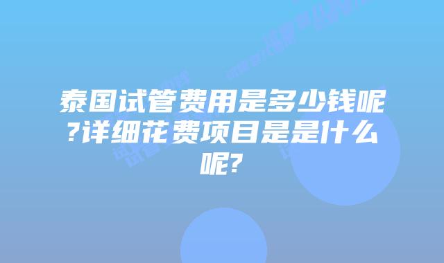 泰国试管费用是多少钱呢?详细花费项目是是什么呢?