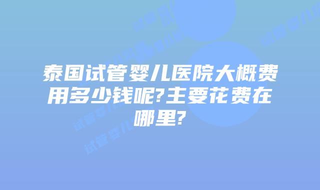泰国试管婴儿医院大概费用多少钱呢?主要花费在哪里?