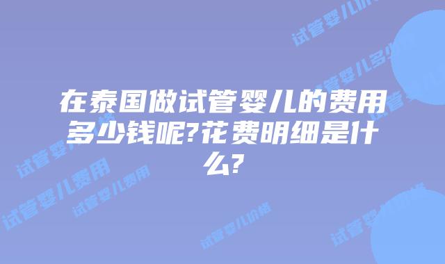 在泰国做试管婴儿的费用多少钱呢?花费明细是什么?