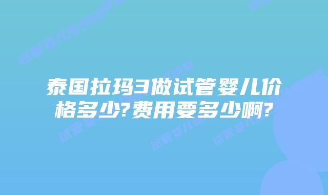 泰国拉玛3做试管婴儿价格多少?费用要多少啊?