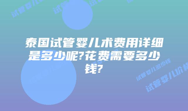泰国试管婴儿术费用详细是多少呢?花费需要多少钱?