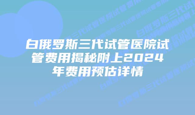 白俄罗斯三代试管医院试管费用揭秘附上2024年费用预估详情
