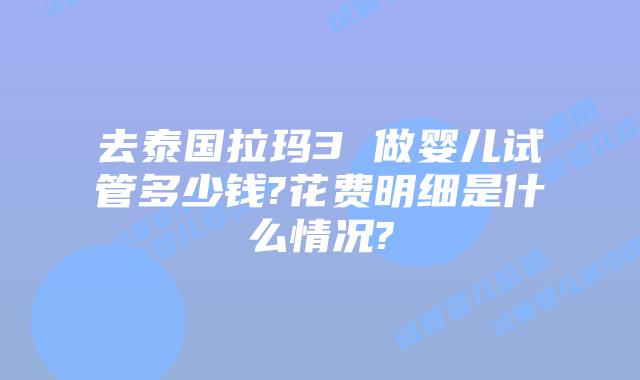 去泰国拉玛3 做婴儿试管多少钱?花费明细是什么情况?