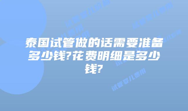 泰国试管做的话需要准备多少钱?花费明细是多少钱?