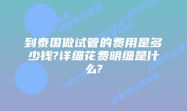 到泰国做试管的费用是多少钱?详细花费明细是什么?