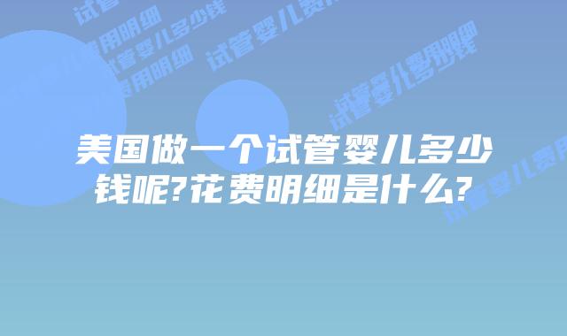 美国做一个试管婴儿多少钱呢?花费明细是什么?