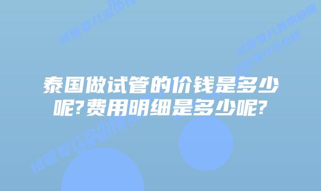 泰国做试管的价钱是多少呢?费用明细是多少呢?