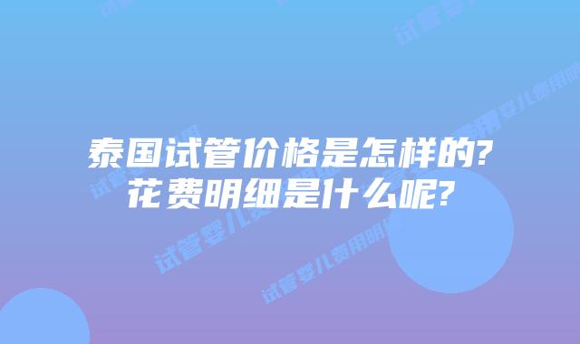 泰国试管价格是怎样的?花费明细是什么呢?