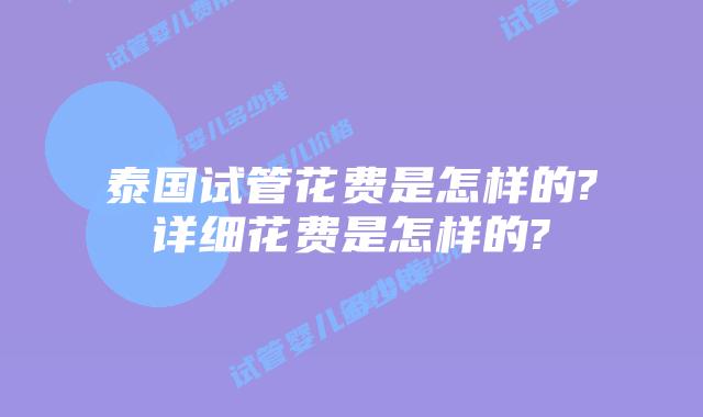 泰国试管花费是怎样的?详细花费是怎样的?