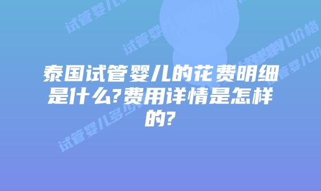 泰国试管婴儿的花费明细是什么?费用详情是怎样的?