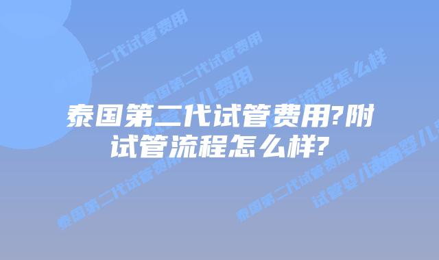 泰国第二代试管费用?附试管流程怎么样?