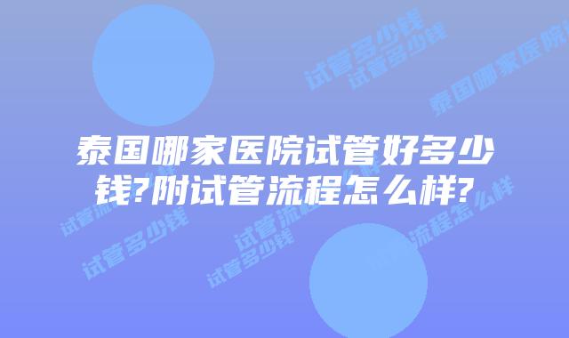 泰国哪家医院试管好多少钱?附试管流程怎么样?