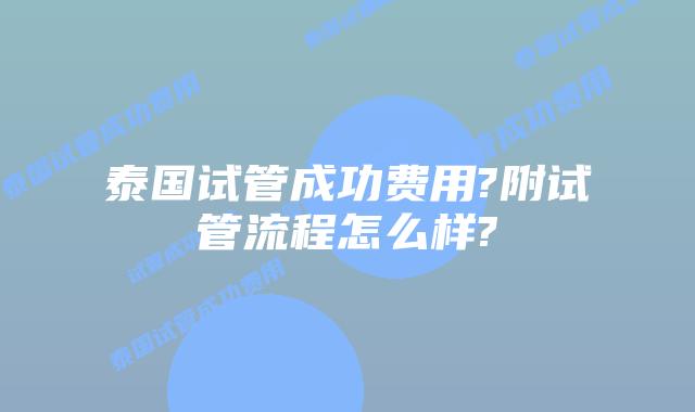 泰国试管成功费用?附试管流程怎么样?
