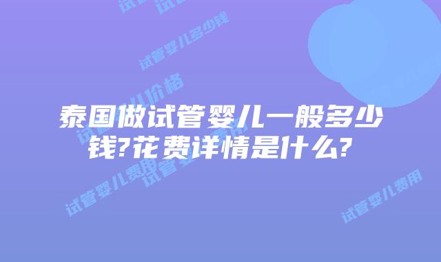 泰国做试管婴儿一般多少钱?花费详情是什么?