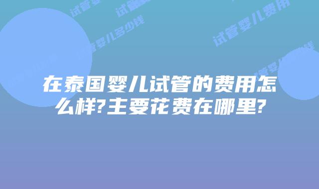 在泰国婴儿试管的费用怎么样?主要花费在哪里?