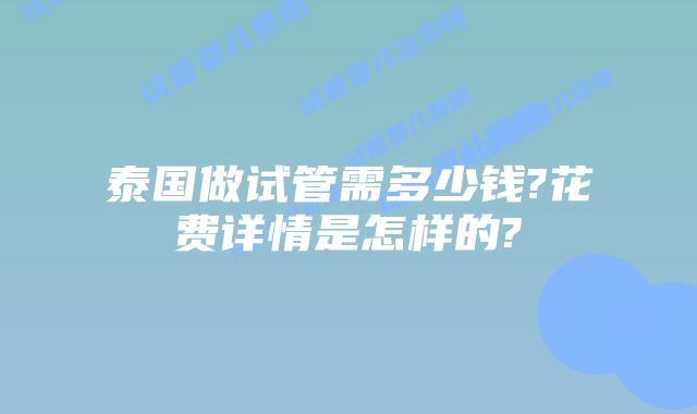 泰国做试管需多少钱?花费详情是怎样的?