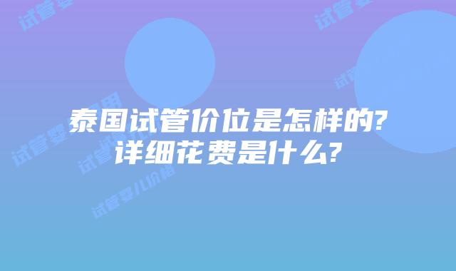 泰国试管价位是怎样的?详细花费是什么?