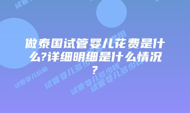 做泰国试管婴儿花费是什么?详细明细是什么情况?