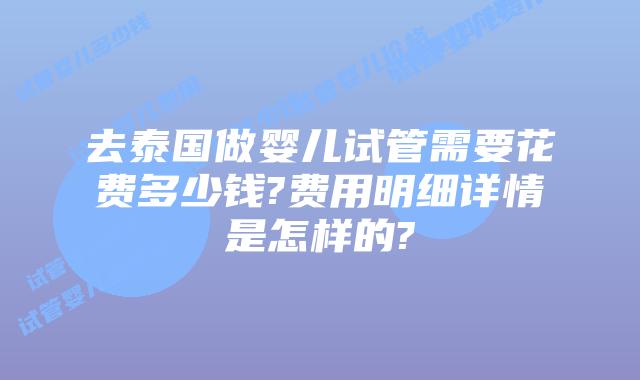 去泰国做婴儿试管需要花费多少钱?费用明细详情是怎样的?