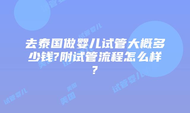 去泰国做婴儿试管大概多少钱?附试管流程怎么样?
