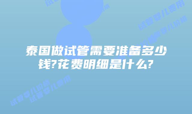 泰国做试管需要准备多少钱?花费明细是什么?