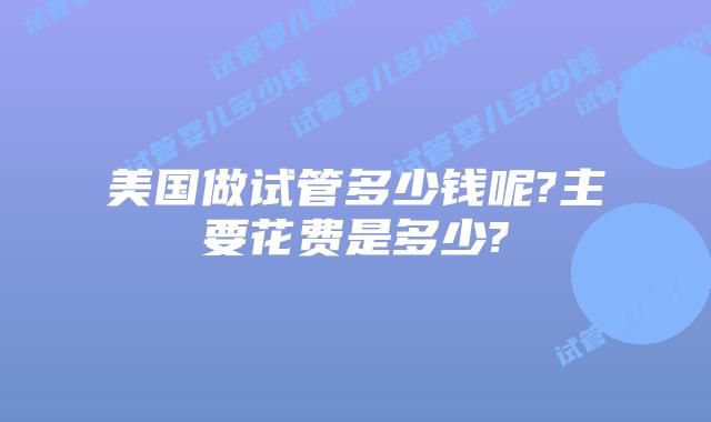 美国做试管多少钱呢?主要花费是多少?