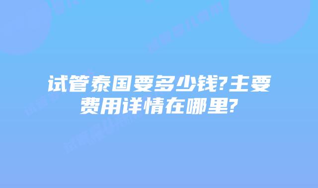 试管泰国要多少钱?主要费用详情在哪里?