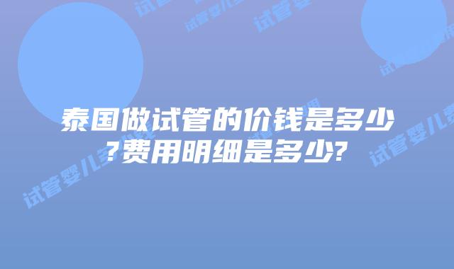 泰国做试管的价钱是多少?费用明细是多少?