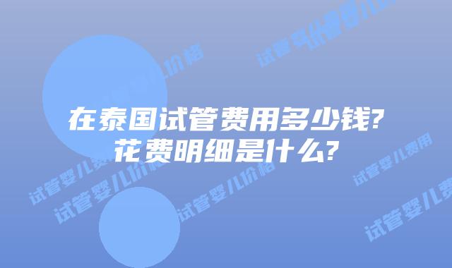 在泰国试管费用多少钱?花费明细是什么?