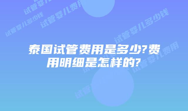 泰国试管费用是多少?费用明细是怎样的?