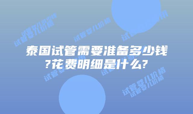 泰国试管需要准备多少钱?花费明细是什么?