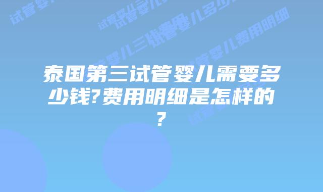 泰国第三试管婴儿需要多少钱?费用明细是怎样的?