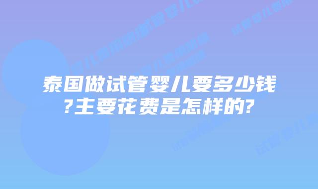 泰国做试管婴儿要多少钱?主要花费是怎样的?
