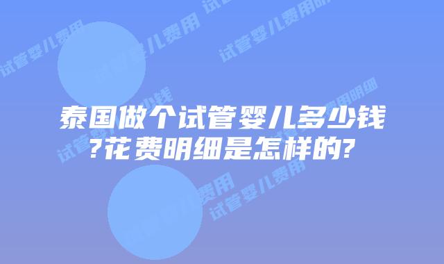 泰国做个试管婴儿多少钱?花费明细是怎样的?