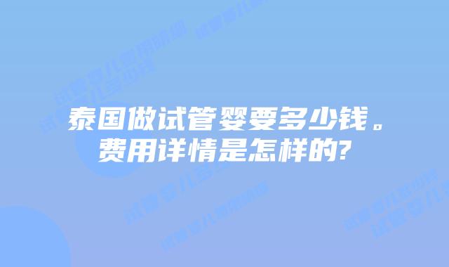 泰国做试管婴要多少钱。费用详情是怎样的?