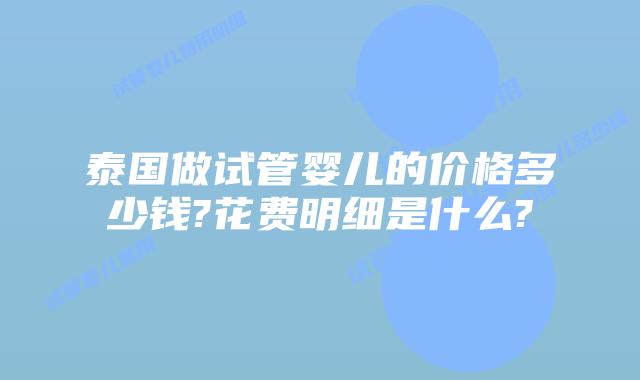 泰国做试管婴儿的价格多少钱?花费明细是什么?