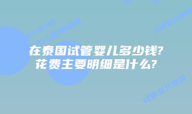 在泰国试管婴儿多少钱?花费主要明细是什么?