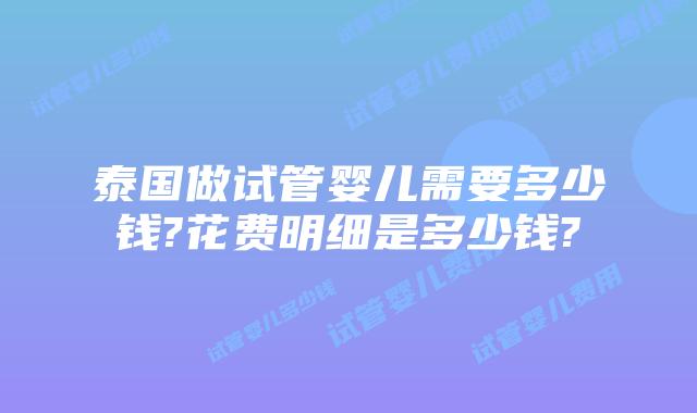 泰国做试管婴儿需要多少钱?花费明细是多少钱?