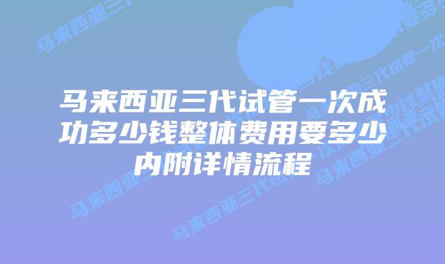 马来西亚三代试管一次成功多少钱整体费用要多少内附详情流程