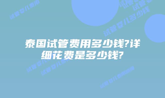 泰国试管费用多少钱?详细花费是多少钱?
