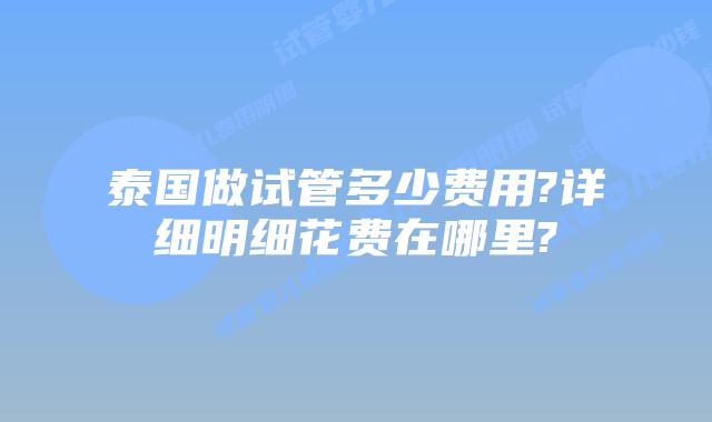 泰国做试管多少费用?详细明细花费在哪里?