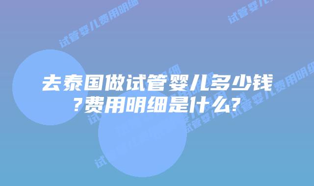 去泰国做试管婴儿多少钱?费用明细是什么?
