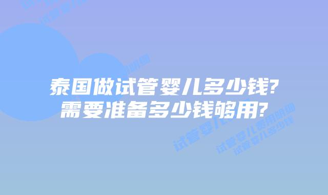 泰国做试管婴儿多少钱?需要准备多少钱够用?