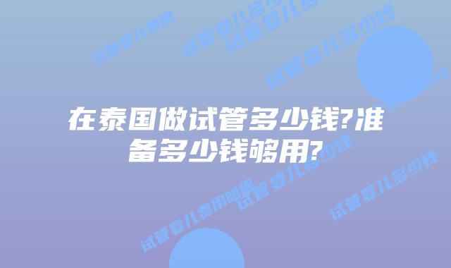 在泰国做试管多少钱?准备多少钱够用?