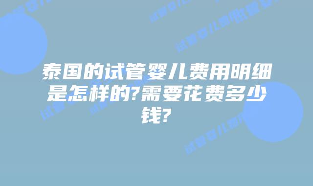 泰国的试管婴儿费用明细是怎样的?需要花费多少钱?