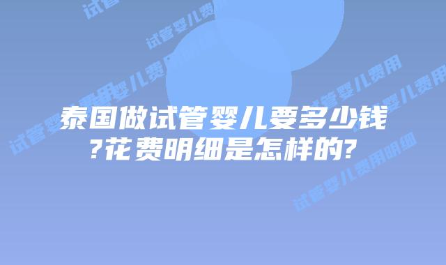 泰国做试管婴儿要多少钱?花费明细是怎样的?