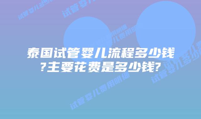泰国试管婴儿流程多少钱?主要花费是多少钱?