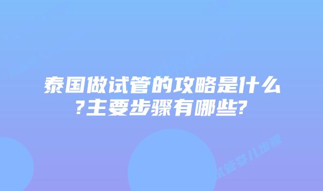 泰国做试管的攻略是什么?主要步骤有哪些?